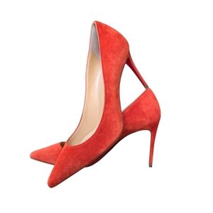 Christian Louboutin Kate 85 Suede Pumps Red Orange Heels Size 36.5